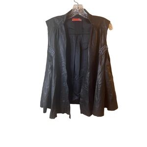 Alice + Olivia Black Sleeveless Lambskin Leather Open Front Vest  Large NWT